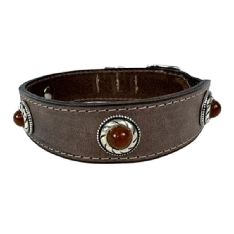 Sazzz Halsband Hund Boho Schatz Stein Vintage Leder Braun